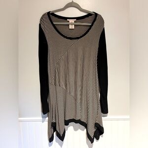 Philosophy Long Sleeve Black & Beige Striped Tunic Top Women’s XXL
